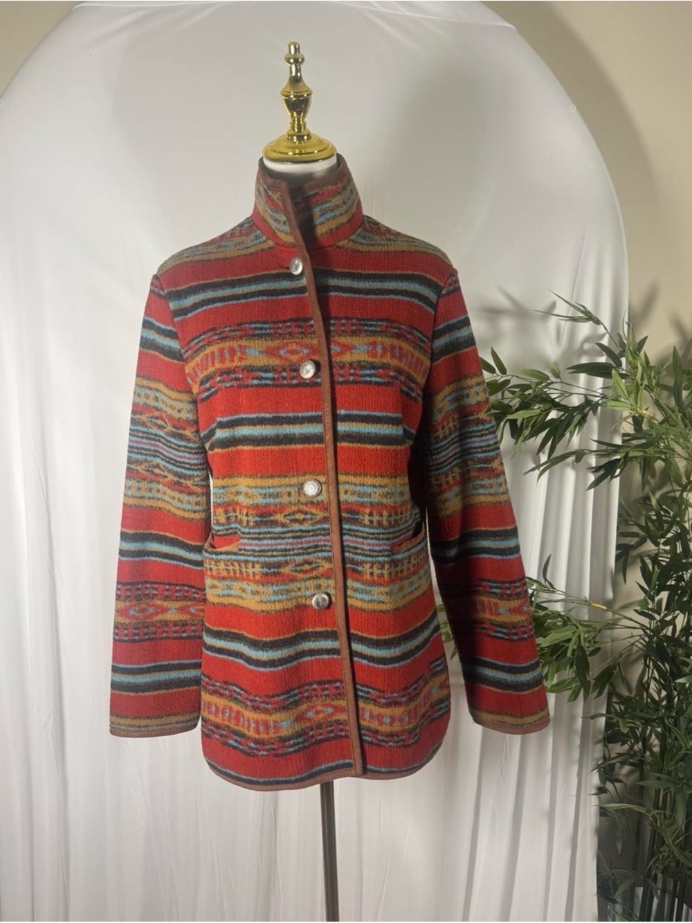 Southwestern Aztec Print Coat Jacket | Rust Teal Brown Tribal Boho Western